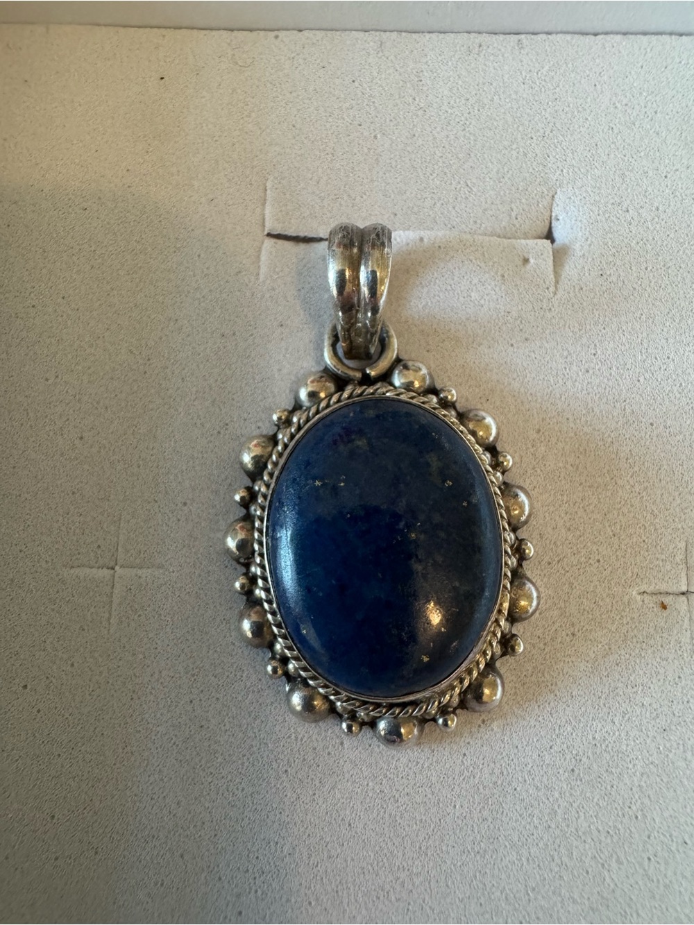 Sterling Silver Blue Stone Oval Pendant 925